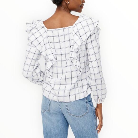 J CREW FACTORY | White | Flannel SQUARENECK RUFFLE TOP - Picture 2 of 5